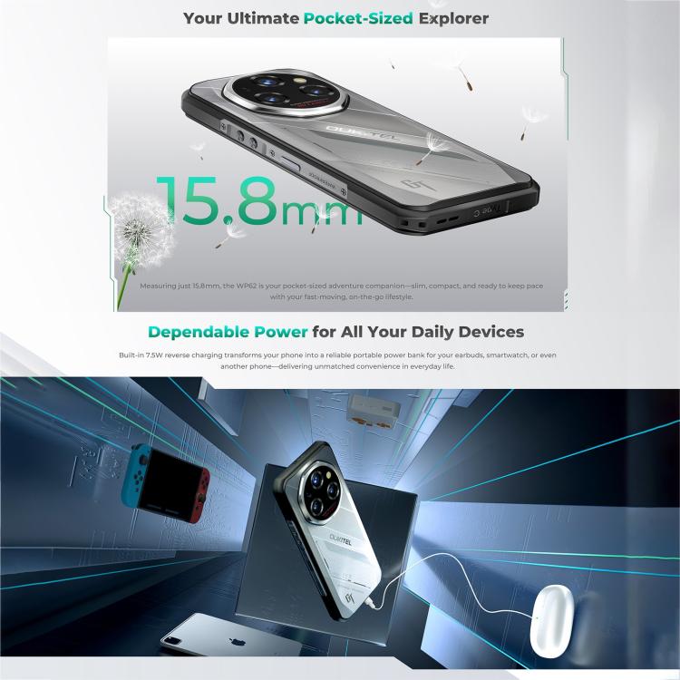 Oukitel WP62，12GB+512GB，IP68/IP69K三防機, 一億像素 6.6英寸安卓15聯發科天璣7025八核，NFC, OTG, 網絡：5G