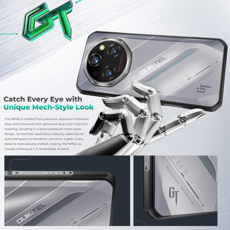 Oukitel WP62，8GB+256GB，IP68/IP69K三防機, 一億像素 6.6英寸安卓15聯發科天璣7025八核，NFC, OTG, 網絡：5G