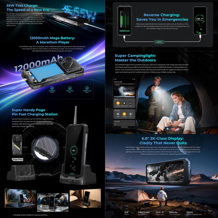HOTWAV Hyper 8 Pro 三防機，12GB+512GB，6.6英寸安卓15 MT8791天璣7050八核, 網絡：5G, OTG, NFC  , Hyper 8 Pro