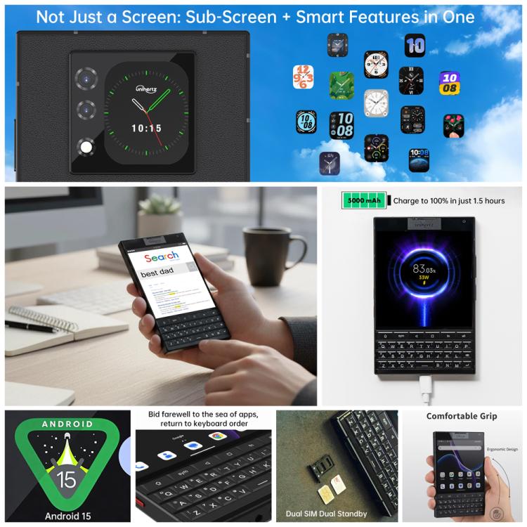 Unihertz Titan 2 全鍵盤實體按鍵手機，12GB+512GB，指紋識別，4.5英寸+2.0英寸安卓15天璣7300 5G八核，網絡：5G，NFC, OTG