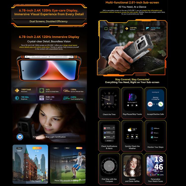 Blackview XPLORE 1，12GB+256GB，6.78英寸安卓15 MT6897天璣7050八核, 網絡：5G, OTG, NFC  , XPLORE 1 12GB+256GB