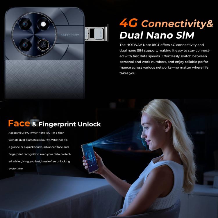 HOTWAV Note 18 GT，6GB+128GB，指紋，7.2寸安卓15, Unisoc T615八核, 4G網絡, OTG, NFC  , Note 18 GT, 8GB+256GB