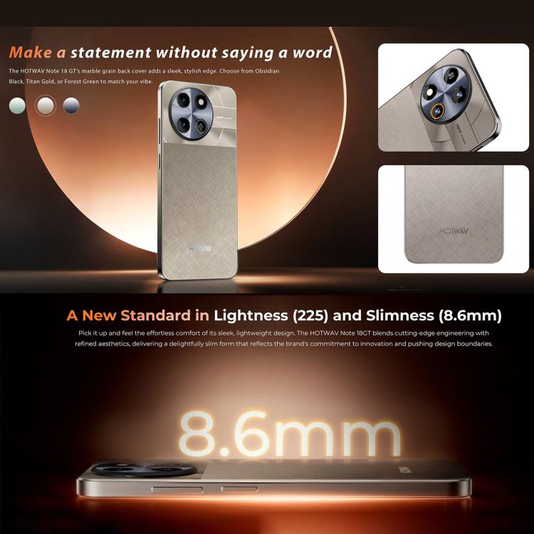 HOTWAV Note 18 GT，6GB+128GB，指紋，7.2寸安卓15, Unisoc T615八核, 4G網絡, OTG, NFC  , Note 18 GT, 8GB+256GB