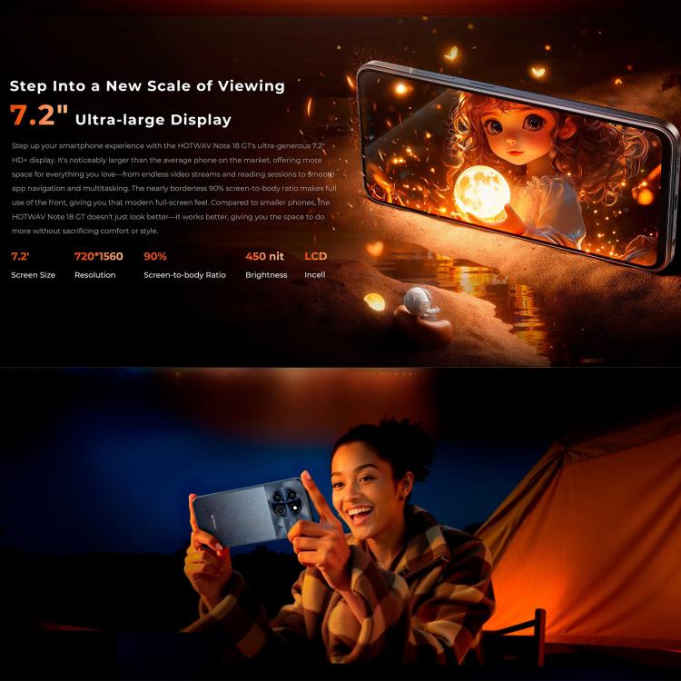 HOTWAV Note 18 GT，6GB+128GB，指紋，7.2寸安卓15, Unisoc T615八核, 4G網絡, OTG, NFC  , Note 18 GT, 8GB+256GB