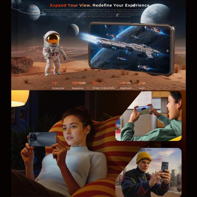 HOTWAV Note 18 Pro，6GB+128GB，指紋，7.2寸安卓15, Unisoc T615八核, 4G網絡, OTG, NFC   , Note 18 Pro, 6GB+128GB