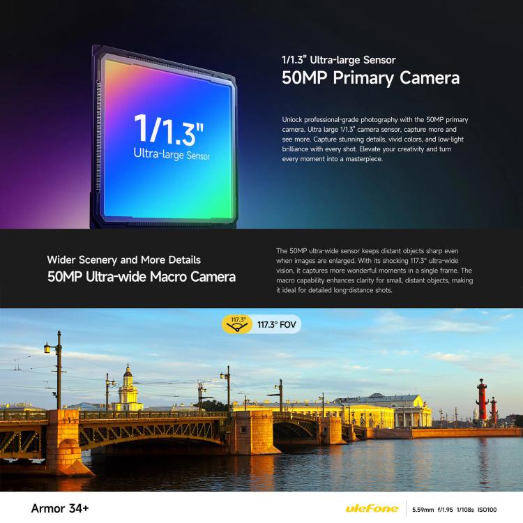 Ulefone Armor 34+，16GB+512GB，夜視，IP68/IP69K三防機  6.95英寸安卓15聯發科天璣7400X八核, 網絡：5G, NFC, OTG  , Armor 34+