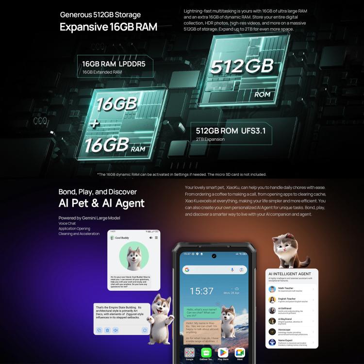 Ulefone Armor 34+，16GB+512GB，夜視，IP68/IP69K三防機  6.95英寸安卓15聯發科天璣7400X八核, 網絡：5G, NFC, OTG  , Armor 34+