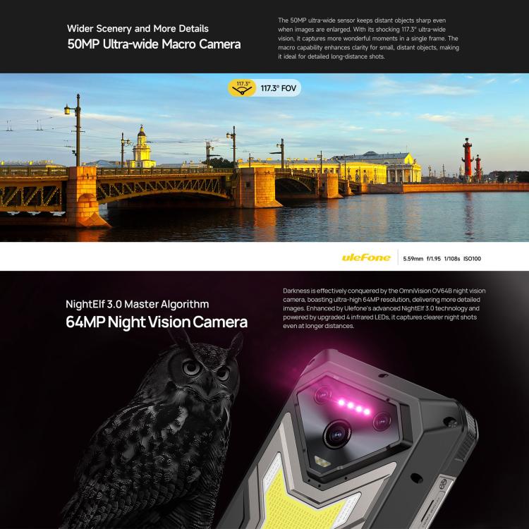 Ulefone Armor 34 Pro+ 投影儀，16GB+512GB，夜視，IP68/IP69K三防機  6.95英寸安卓15聯發科天璣7400X八核, 網絡：5G, NFC, OTG  , Armor 34 Pro+