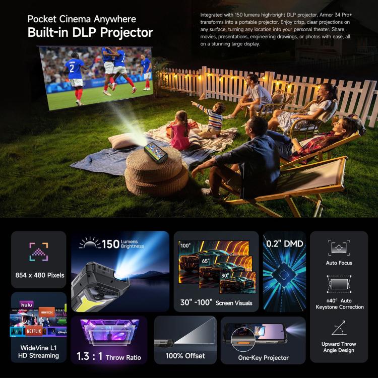 Ulefone Armor 34 Pro+ 投影儀，16GB+512GB，夜視，IP68/IP69K三防機  6.95英寸安卓15聯發科天璣7400X八核, 網絡：5G, NFC, OTG  , Armor 34 Pro+