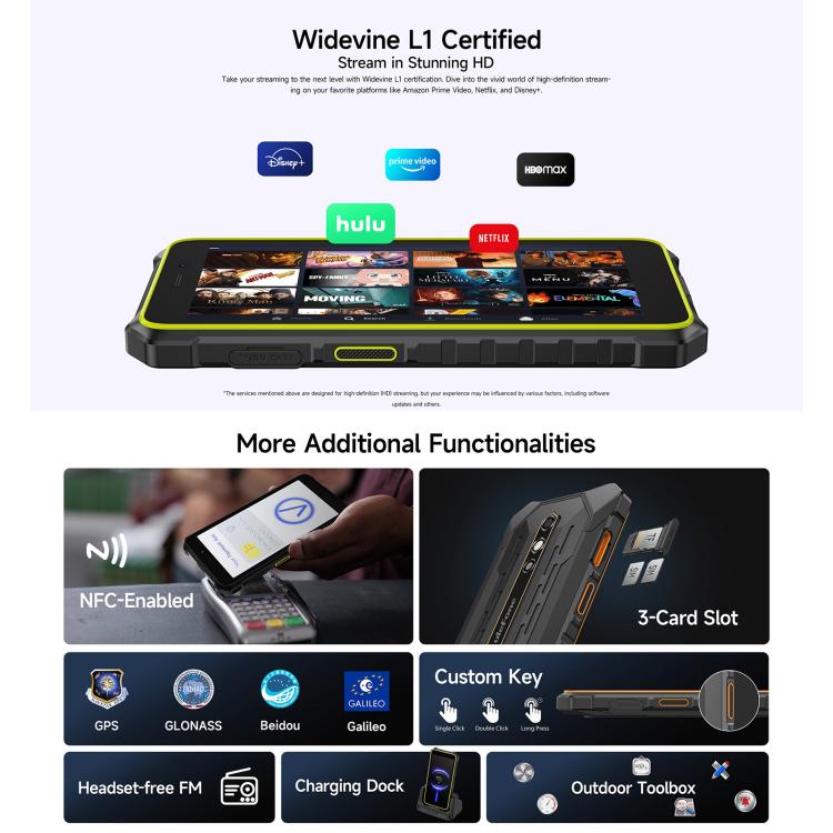 Ulefone RugKing 2 Pro，IP68/IP69K三防機  4GB+128GB，5.45英寸安卓15 Unisoc T7250八核, 網絡：4G, NFC, OTG   , RugKing 2 Pro