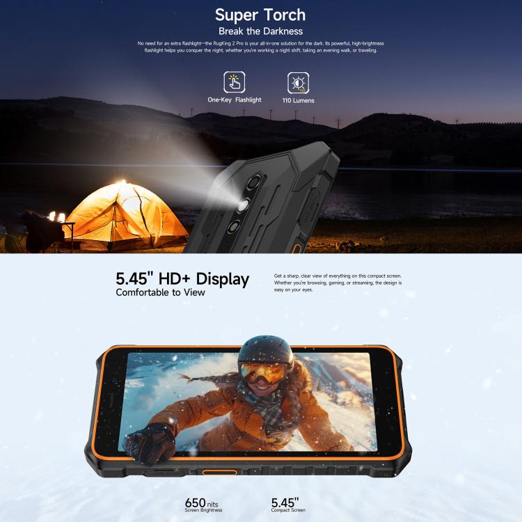Ulefone RugKing 2 Pro，IP68/IP69K三防機  4GB+128GB，5.45英寸安卓15 Unisoc T7250八核, 網絡：4G, NFC, OTG   , RugKing 2 Pro