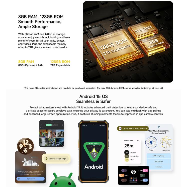 Ulefone RugKing 3 Pro，IP68/IP69K三防機  8GB+128GB，6.56英寸安卓15 Unisoc T7250八核, 網絡：4G, NFC, OTG  , RugKing 3 Pro