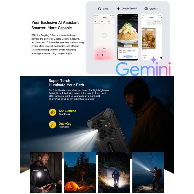 Ulefone RugKing 3 Pro，IP68/IP69K三防機  8GB+128GB，6.56英寸安卓15 Unisoc T7250八核, 網絡：4G, NFC, OTG  , RugKing 3 Pro