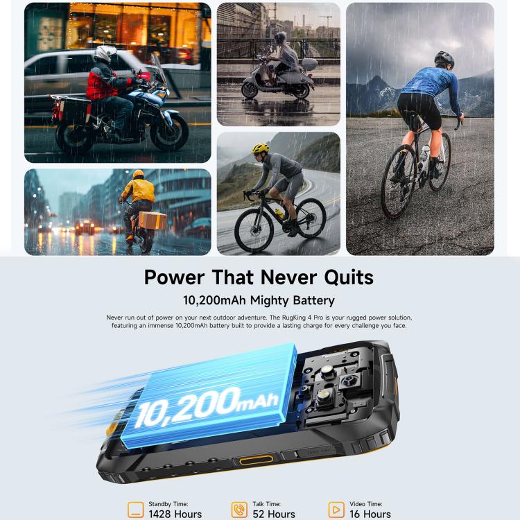 Ulefone RugKing 4 Pro，IP68/IP69K三防機，8GB+256GB，6.56英寸安卓15 Unisoc T7250八核, 網絡：4G, NFC, OTG  , RugKing 4 Pro