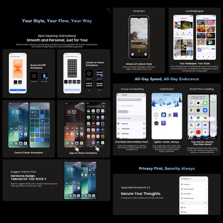 Blackview ROCK 1三防手機，8GB+256GB，6.56英寸安卓16 MT6769V/CB Helio G81八核, 網絡：4G, OTG, NFC  , ROCK 1 8GB+256GB