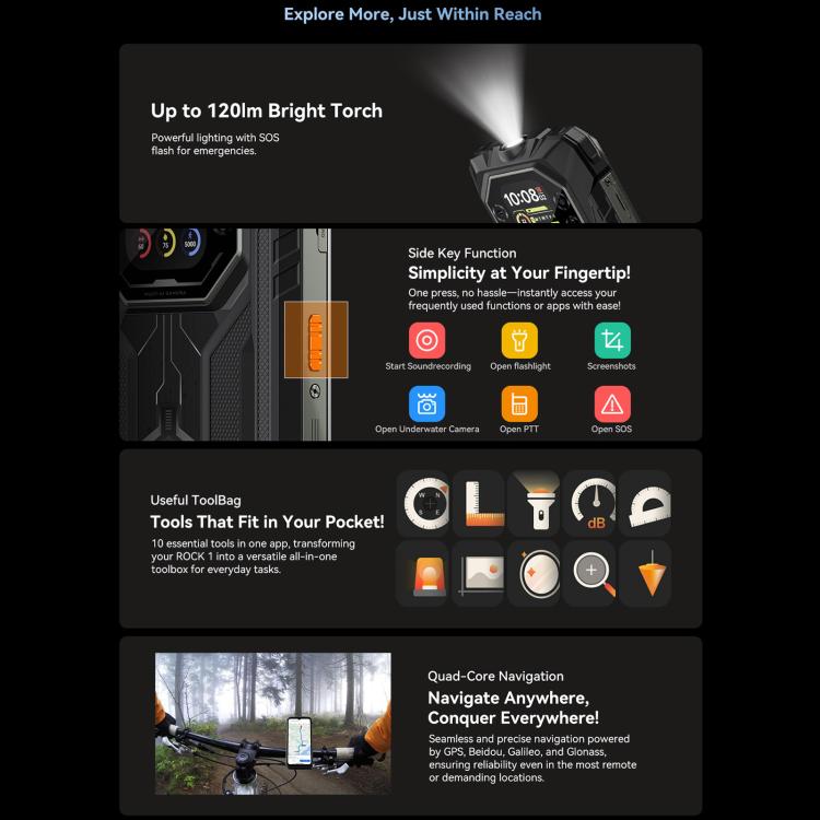 Blackview ROCK 1三防手機，8GB+256GB，6.56英寸安卓16 MT6769V/CB Helio G81八核, 網絡：4G, OTG, NFC  , ROCK 1 8GB+256GB