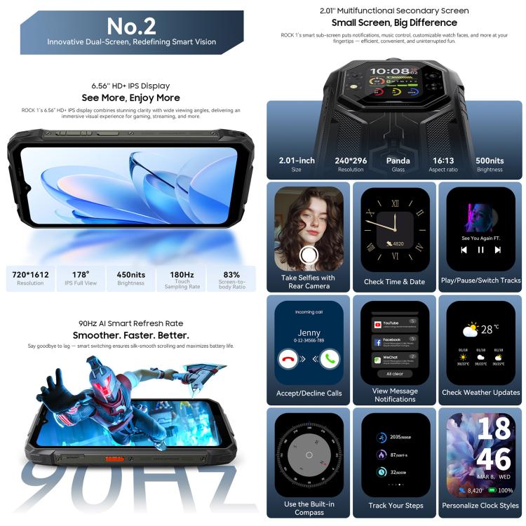 Blackview ROCK 1三防手機，8GB+256GB，6.56英寸安卓16 MT6769V/CB Helio G81八核, 網絡：4G, OTG, NFC  , ROCK 1 8GB+256GB