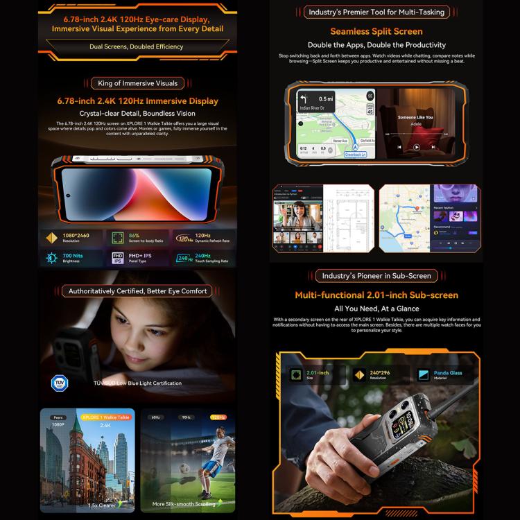 Blackview XPLORE 1 對講機三防手機，12GB+256GB，6.78英寸安卓15 MT8791V/HZA天璣7050八核, 網絡：5G, OTG, NFC  , XPLORE 1 Walkie Talkie 12GB+256GB