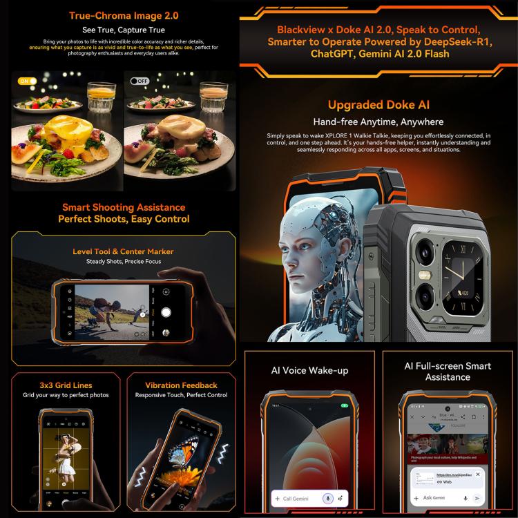 Blackview XPLORE 1 對講機三防手機，12GB+256GB，6.78英寸安卓15 MT8791V/HZA天璣7050八核, 網絡：5G, OTG, NFC  , XPLORE 1 Walkie Talkie 12GB+256GB