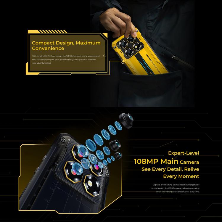 Oukitel WP60三防機，16GB+512GB，IP68/IP69K, 一億像素，7.2英寸安卓15聯發科天璣7025八核，NFC, OTG, 網絡：5G  , 16GB+512GB