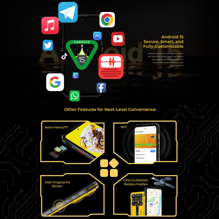 Oukitel WP60三防機，8GB+256GB，IP68/IP69K, 一億像素，7.2英寸安卓15聯發科天璣7025八核，NFC, OTG, 網絡：5G  , 8GB+256GB