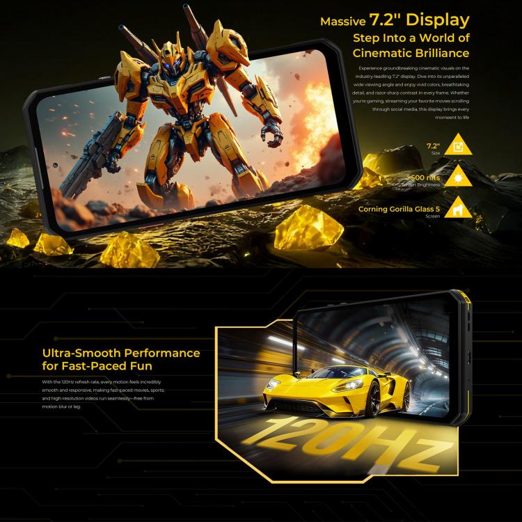 Oukitel WP60三防機，8GB+256GB，IP68/IP69K, 一億像素，7.2英寸安卓15聯發科天璣7025八核，NFC, OTG, 網絡：5G  , 8GB+256GB