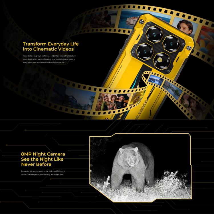 Oukitel WP60三防機，8GB+256GB，IP68/IP69K, 一億像素，7.2英寸安卓15聯發科天璣7025八核，NFC, OTG, 網絡：5G  , 8GB+256GB