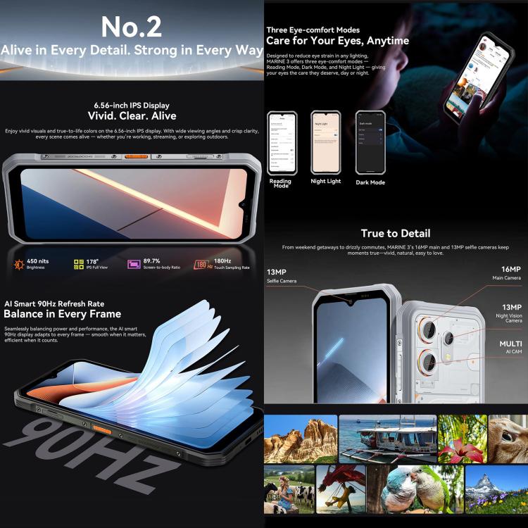 Blackview Oscal Marine 3， 8GB+128GB，6.56英寸安卓15 Unisoc UMS9230E T615八核, 網絡：4G, OTG, NFC  , 8GB+128GB