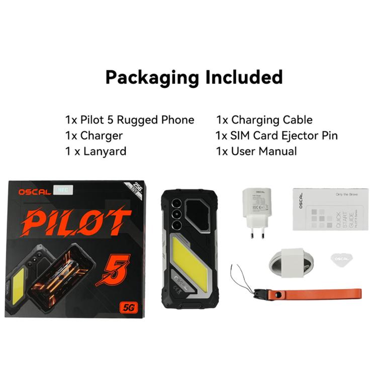 Blackview Oscal Pilot 5 5G三防機，8GB+256GB，6.67英寸安卓16 UMS9620 T8100八核, 網絡：5G, OTG, NFC