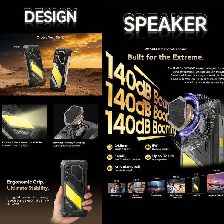 Blackview Oscal Pilot 5 5G三防機，8GB+256GB，6.67英寸安卓16 UMS9620 T8100八核, 網絡：5G, OTG, NFC