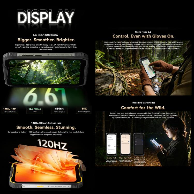 Blackview Oscal Pilot 5 5G三防機，8GB+256GB，6.67英寸安卓16 UMS9620 T8100八核, 網絡：5G, OTG, NFC