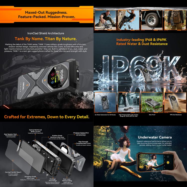 Blackview Oscal TANK 1，12GB+256GB，6.78英寸安卓15 聯發科天璣 7050八核, 網絡：5G OTG, NFC  , 12GB+256GB