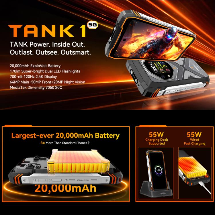 Blackview Oscal TANK 1，16GB+512GB，6.78英寸安卓15 聯發科天璣 7050八核, 網絡：5G OTG, NFC  , 16GB+512GB