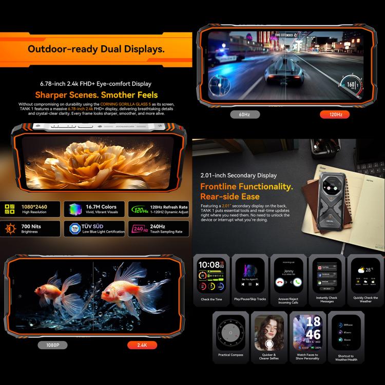 Blackview Oscal TANK 1，16GB+512GB，6.78英寸安卓15 聯發科天璣 7050八核, 網絡：5G OTG, NFC  , 16GB+512GB