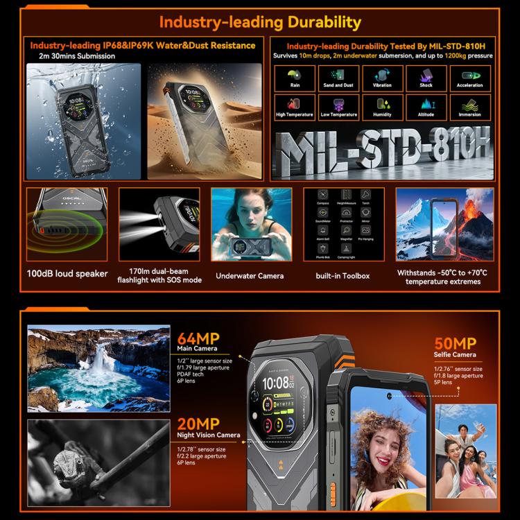 Blackview Oscal TANK 1，16GB+512GB，6.78英寸安卓15 聯發科天璣 7050八核, 網絡：5G OTG, NFC  , 16GB+512GB