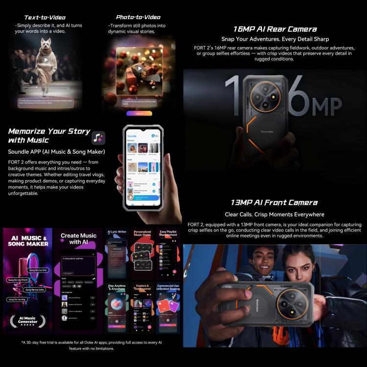 Blackview FORT 2 DK108，8GB+128GB，6.56英寸安卓15聯發科 MT6769V/CB Helio G81八核, 網絡：4G, OTG, NFC  , 8GB+128GB