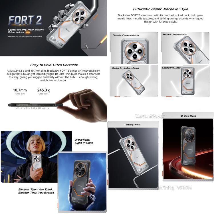 Blackview FORT 2 DK108，8GB+256GB，6.56英寸安卓15聯發科 MT6769V/CB Helio G81八核, 網絡：4G, OTG, NFC  , 8GB+256GB