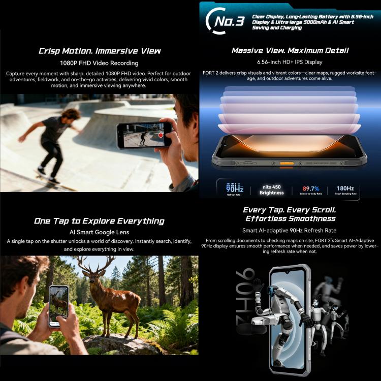 Blackview FORT 2 DK108，8GB+256GB，6.56英寸安卓15聯發科 MT6769V/CB Helio G81八核, 網絡：4G, OTG, NFC  , 8GB+256GB