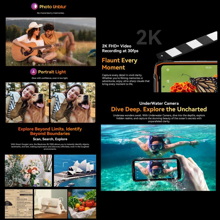 Blackview BL7000 IP68/IP69K三防機,  8GB+512GB，6.78英寸安卓15 MediaTek 天璣 6300八核, 網絡：5G, NFC, OTG  , 8GB+512GB