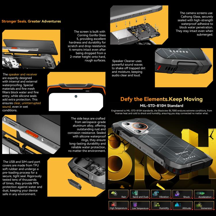 Blackview BL7000 IP68/IP69K三防機,  8GB+512GB，6.78英寸安卓15 MediaTek 天璣 6300八核, 網絡：5G, NFC, OTG  , 8GB+512GB