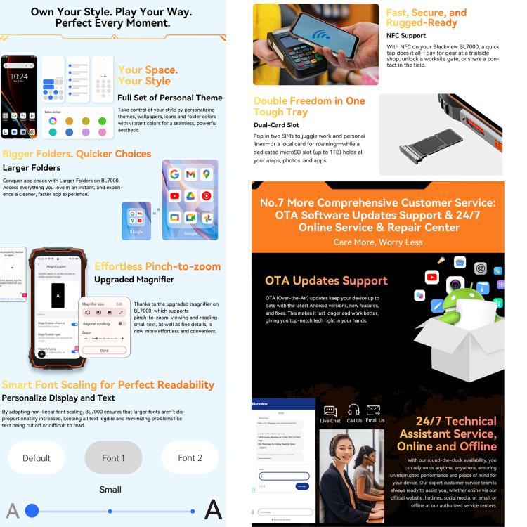 Blackview BL7000 IP68/IP69K三防機,  8GB+512GB，6.78英寸安卓15 MediaTek 天璣 6300八核, 網絡：5G, NFC, OTG  , 8GB+512GB