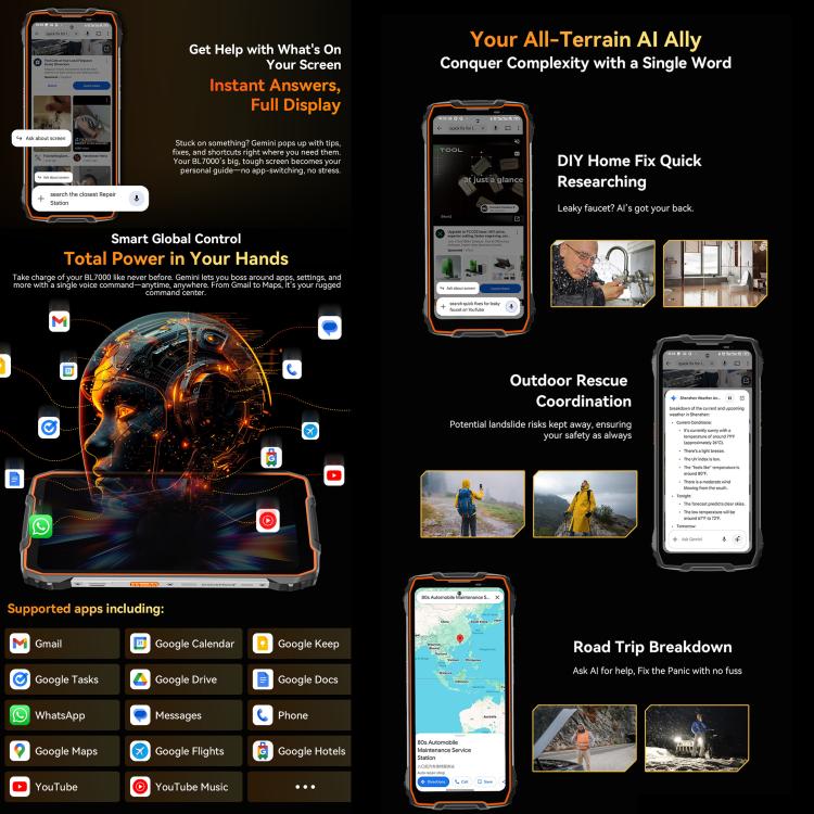 Blackview BL7000 IP68/IP69K三防機,  8GB+512GB，6.78英寸安卓15 MediaTek 天璣 6300八核, 網絡：5G, NFC, OTG  , 8GB+512GB