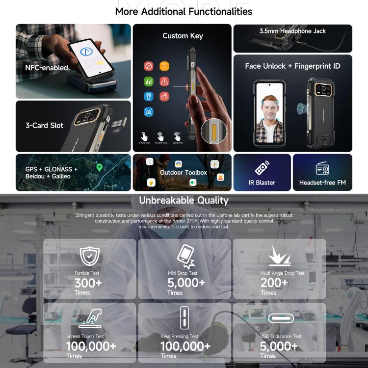 Ulefone Armor 27T+三防機, 12GB+256GB, 熱像儀夜視，6.78英寸安卓14 MediaTek Helio G99八核, 網絡：4G, NFC, OTG  , Armor 27T+