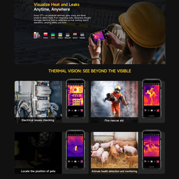 Ulefone Armor 27T+三防機, 12GB+256GB, 熱像儀夜視，6.78英寸安卓14 MediaTek Helio G99八核, 網絡：4G, NFC, OTG  , Armor 27T+