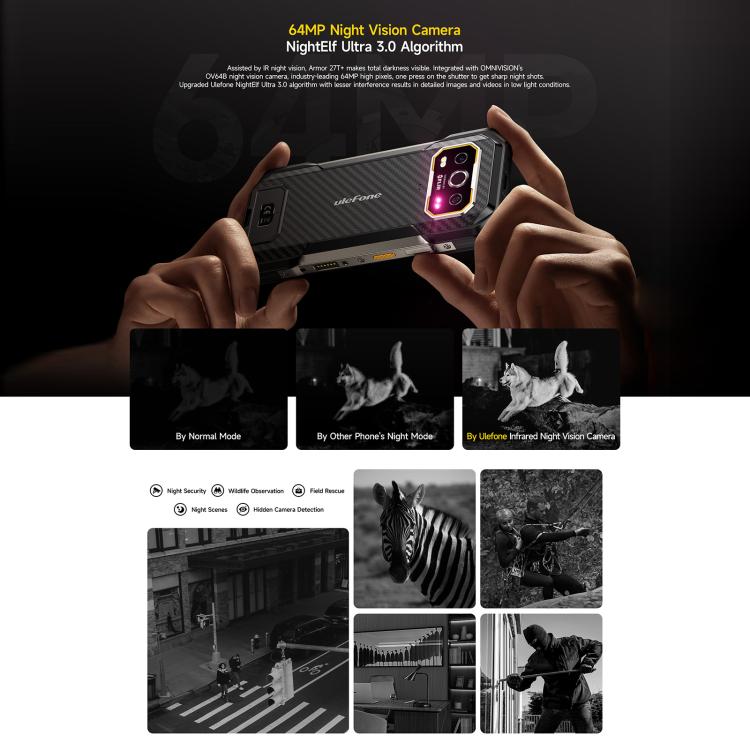 Ulefone Armor 27T+三防機, 12GB+256GB, 熱像儀夜視，6.78英寸安卓14 MediaTek Helio G99八核, 網絡：4G, NFC, OTG  , Armor 27T+