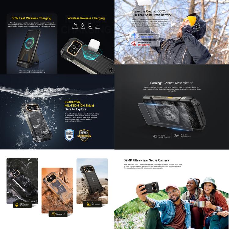 Ulefone Armor 27T+三防機, 12GB+256GB, 熱像儀夜視，6.78英寸安卓14 MediaTek Helio G99八核, 網絡：4G, NFC, OTG  , Armor 27T+