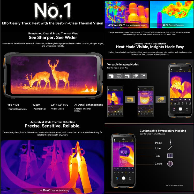 Blackview ROCK 3三防手機，熱像儀，8GB+256GB，6.78英寸安卓16 MT8781 Helio G100八核, 網絡：4G, OTG, NFC