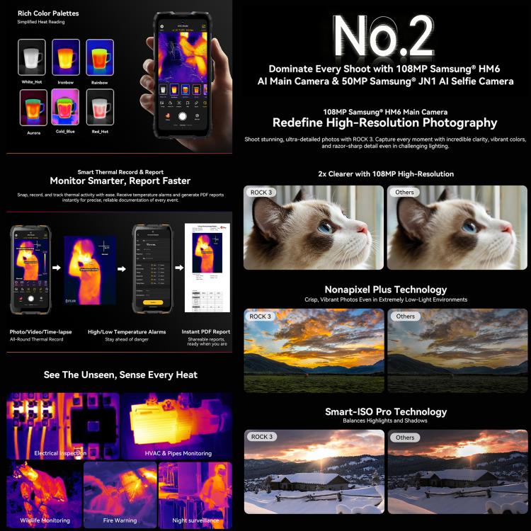 Blackview ROCK 3三防手機，熱像儀，8GB+256GB，6.78英寸安卓16 MT8781 Helio G100八核, 網絡：4G, OTG, NFC