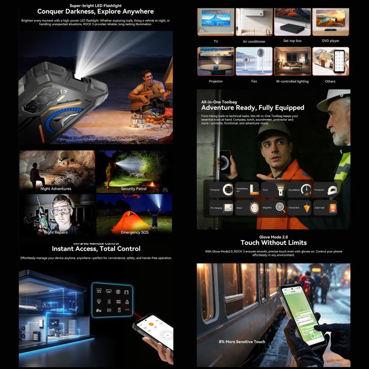 Blackview ROCK 3三防手機，熱像儀，8GB+256GB，6.78英寸安卓16 MT8781 Helio G100八核, 網絡：4G, OTG, NFC