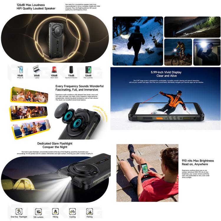 Ulefone RugKing ，IP68/IP69K三防機  8GB+128GB，5.99英寸安卓15 Unisoc T7255八核, 網絡：4G, NFC, OTG  , RugKing, 8GB+128GB